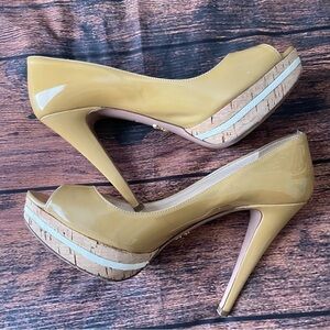 Prada Vernice Cork Sabbia Heels